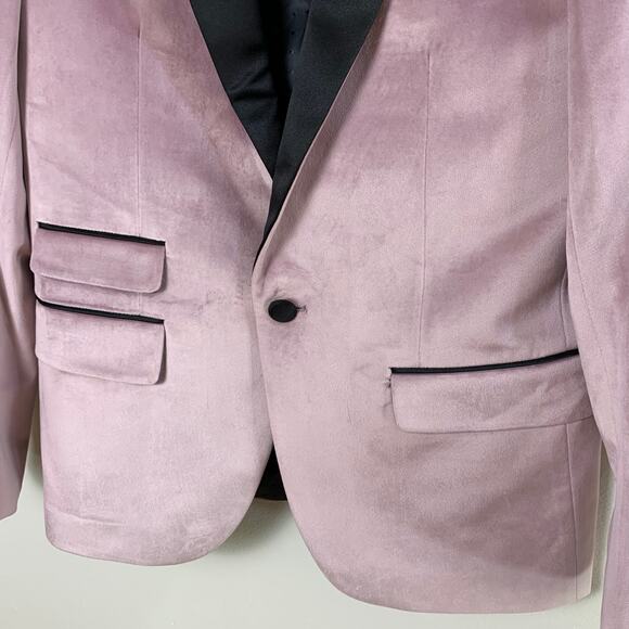 Retro Paris Velvet Blazer Pink Blush Black Satin Lapel Slim Fit 38S Formal - Picture 4 of 10